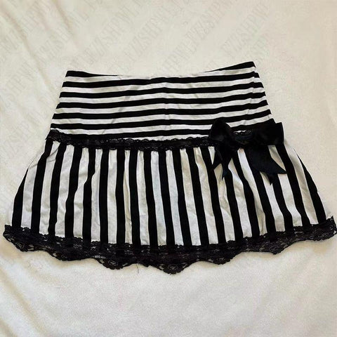 Sonicelife Y2K retro casual chic women's striped skirt pure short zipper A-line skirt tube skirt new fashion summer mini skirt Hot Girl