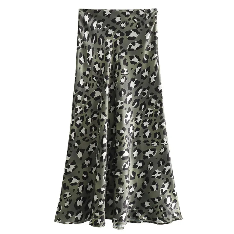 Sonicelife 2024 Summer Woman Leopard Print Skirt Vintage High Waist Loose Midi Skirts Chic Elegant Casual Streetwear Women's Skirt