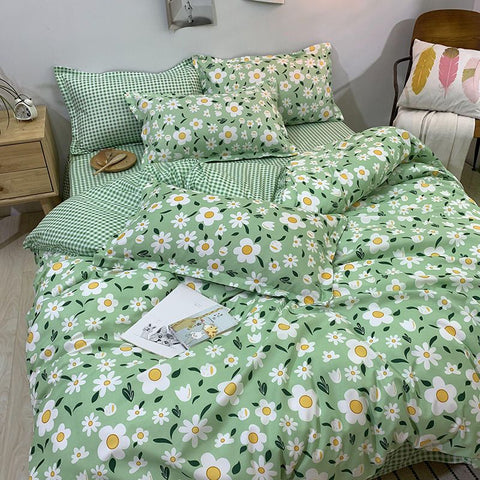 Sonicelife Christmas Bedding Set Flat Sheet Duvet Cover Pillowcase Combination Green Tree Flower Home Textile Bed Linen Fashion