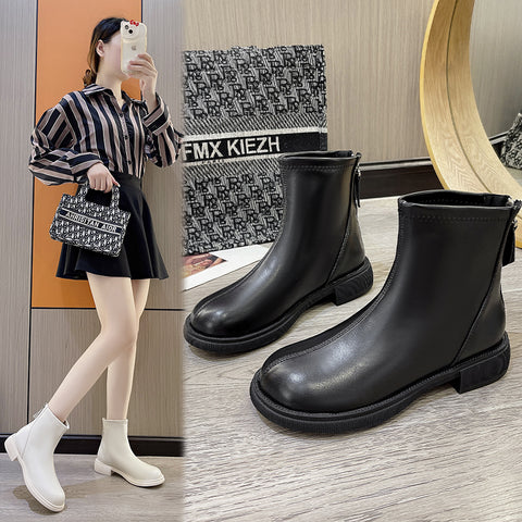 Sonicelife Women Ankle Boots Chelsea  Flat Single  Nude  Fashion Mid Tube Back Zipper  Shoes 2025  New s