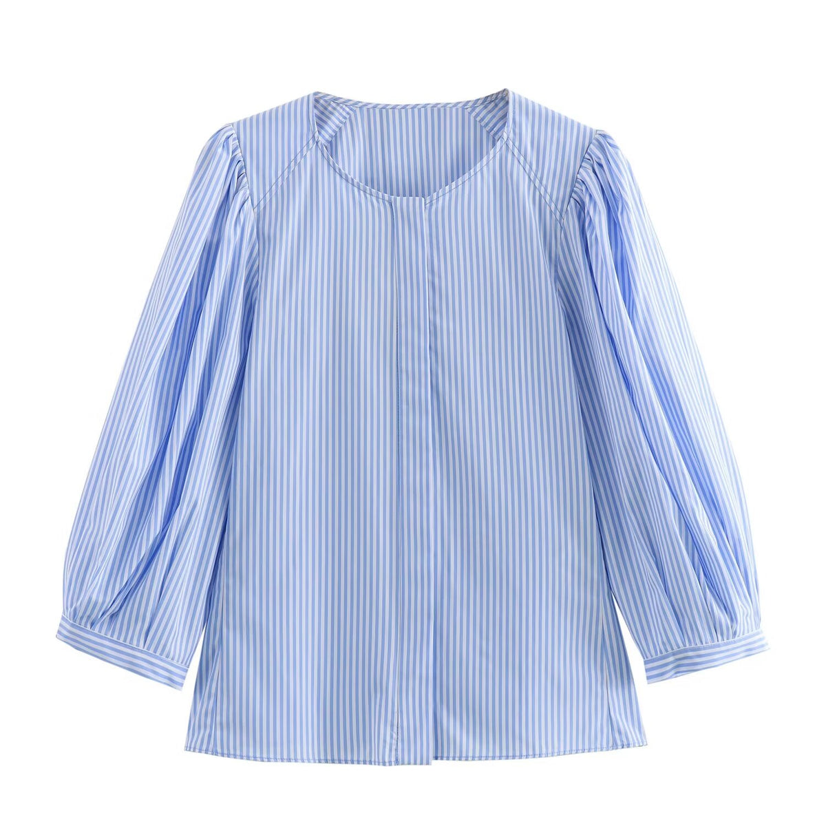 Sonicelife Women's Striped Round Neck Shirt Simple and Versatile Casual Slimming Short Top Poplin Texture New
