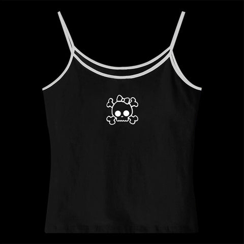 Sonicelife Y2K Harajuku American Retro Lace Bow Print Camisole Top Casual Chic Fashion Sexy Emo Girl Crop Top Gothic Punk Womens Streetwear