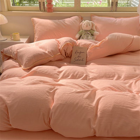 Sonicelife Ins Style Pink Solid Color Bedding Sheet Nordic Duvet Cover Set Hot Sale Home Luxury Bedding Set Bed Sheet Comfortable Bedspread