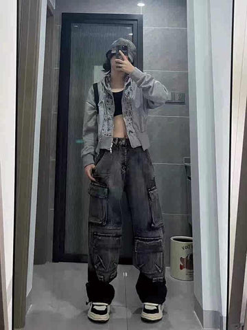 christmas outfit Sonicelife Women's Black Gothic Y2k Baggy Jeans Harajuku Japanese 2000s Style Oversize Denim Trousers Vintage Emo Jean Pants Trashy Clothes