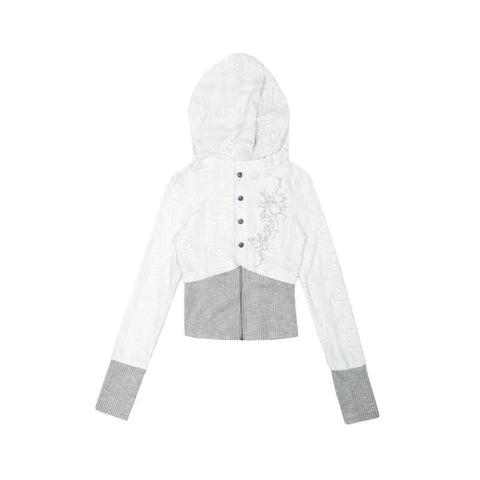 Sonicelife Patchwork Hoodies Women's Clothing Long Sleeve Slim Fit Hooded Knitted Sweatshirts Crop Tops 2025 Ropa Mujer Chic Y2k Hoodies