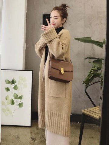 christmas outfit Sonicelife Autumn Winter Knitted Cardigan Women Sweater Jacket 2025 Elegant Vintage Loose Long Outerwear Maxi Y2k Sweater Coat Soft Jacket