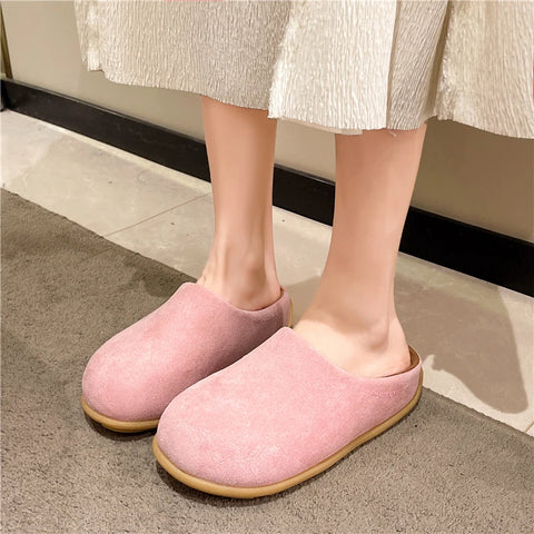 Sonicelife Cover Toe Female Shoes Loafers Slippers Flat Med Slides 2024 Soft Casual Rome PU Concise Basic Rubber Fabric Leisure Med Flat Sh