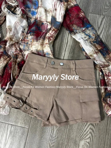 Sonicelife Autumn Vintage Aesthetic Outfits 2 Piece Set Women American Retro Design Y2k Print Tops + Hot Girls High Waist Shorts 2025 New