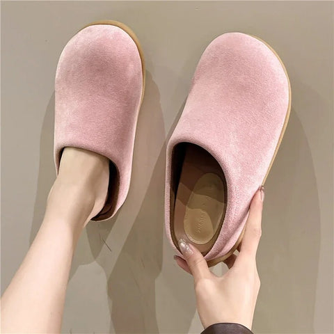 Sonicelife Cover Toe Female Shoes Loafers Slippers Flat Med Slides 2024 Soft Casual Rome PU Concise Basic Rubber Fabric Leisure Med Flat Sh