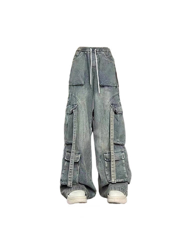 christmas outfit Sonicelife Women's Blue Cargo Jeans Vintage Y2k 90s Oversize Denim Trousers Emo 2000s Harajuku High Waist Cowboy Pants Trashy Clothes 2025