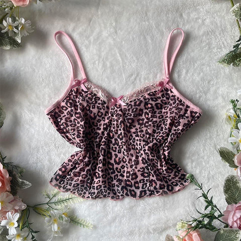 Sonicelife Leopard Print Suspender Emo Girl Sexy Commut Y2K Crop Top American Retro Streetwear Harajuku Aesthetic Hip Hop Chic Women's Tops