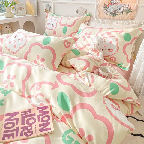 Sonicelife Ins Pink Rose Bedding Set Polyester Bed Sheet Pillowcase Quilt Cover Full Twin Queen Size Bed Linen Girls Floral Duvet Cover