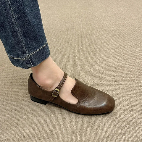 Sonicelife 2025  New British Style Lefu Women's Horse Buckle Small Leather Shoes, Versatile Retro Flat Sole  Single Shoe Heels Women