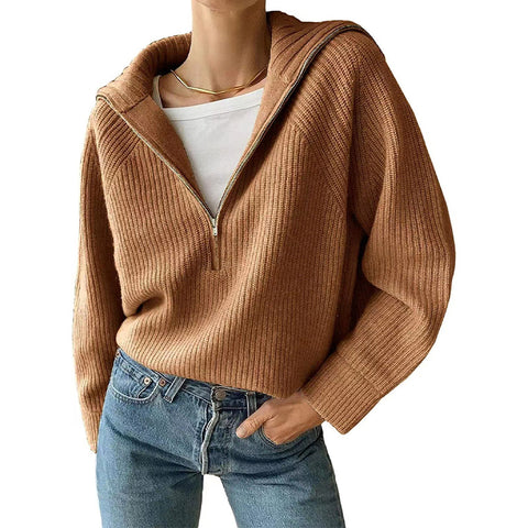 Black Friday Sonicelife Casual Knitted Zipper Lapel Sweaters Women Korean Loose Solid Pullover Sweater Female Autumn Chic Retro Street All-matching Tops