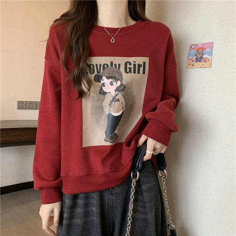 christmas outfit Sonicelife Early autumn and winter sweatshirt women's trendy winter plus velvet thickened student oversize loose drape feeling lazy style