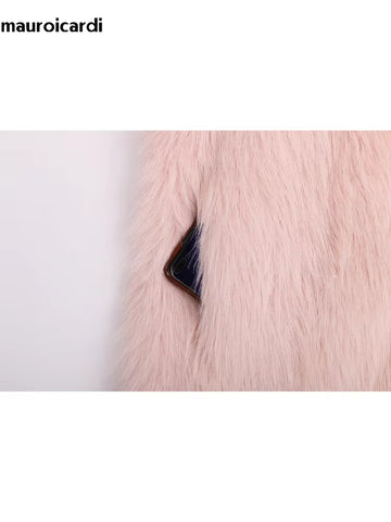 christmas outfit Sonicelife Spring Winter Long Oversized Pink Hairy Thick Warm Soft Faux Fox Fur Coat Women Sashes Loose Korean Fashion 2025