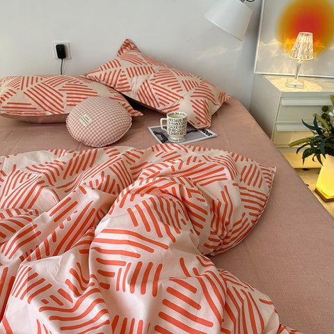 Sonicelife Ins Diamond Lattice Bedding Set Fashion Design Quilt Cover Solid Flat Sheet Queen Double Full Size With Pillowcases Home Textile