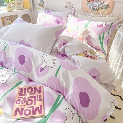 Sonicelife Ins Pink Rose Bedding Set Polyester Bed Sheet Pillowcase Quilt Cover Full Twin Queen Size Bed Linen Girls Floral Duvet Cover