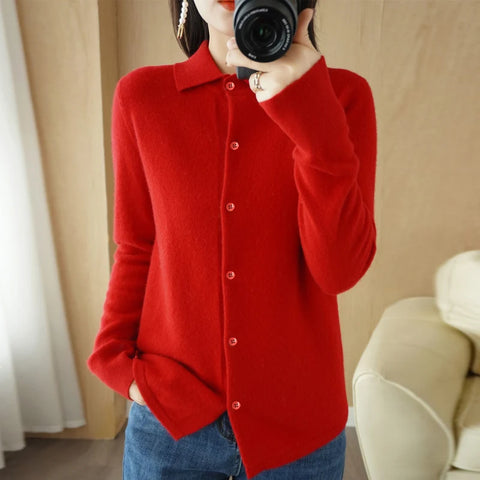 christmas outfit Sonicelife Spring/Autumn Cashmere Sweater Women's Cardigan Sweater Coat Shirt Collar Cashmere Cardigan