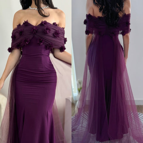 Sonicelife Customized Exquisite Intricate Jersey Tulle Flower Beading Mermaid Off-the-shoulder Long Dresses Bespoke Occasion Dresses Formal (PRE-ORDER)
