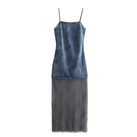 Sonicelife Women's Sleeveless Lace Long Dress with Patchwork, New Suspender, Lace, See-through, See-through, Sensual Lingerie