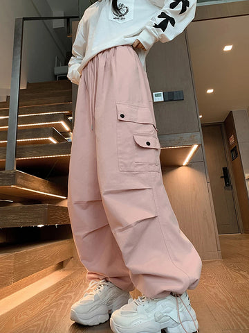 Sonicelife Loose Women Cargo Pants Casual Pockets Pink Student Trousers Y2k Fall 90S Streetwear Female Pants New