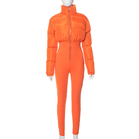 Sonicelife Fashion Women Warm Puffer Jackets Long Sleeve Zipper Slim Parka Down Jacket Overalls Full Length Winter Lapel Bubble Coats New