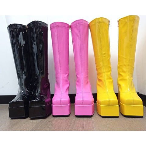 thanksgiving outfit Sonicelife Elastic Microfiber Shoes Ankle Boots Autumn Snow Boots High Heel Thick Platform Mid-Calf Boots