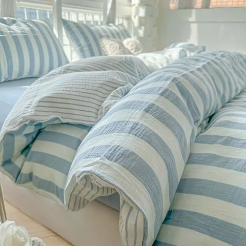 Sonicelife Ins Korean Style Duvet Cover Set Quilt Set Striped Bed Sheet Set For Girls Bedding Set For Bedroom