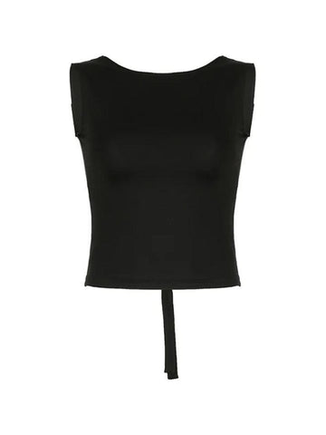 Sonicelife-Backless Strappy Black Tank Top