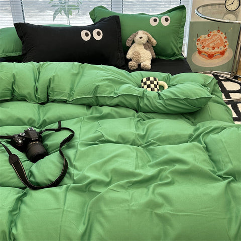 Sonicelife Ins Purple Black Big Eye Solid Color Bedding Set Girls Boys Double Size Flat Sheet Duvet Cover Pillowcase Bed Linen Home Textile