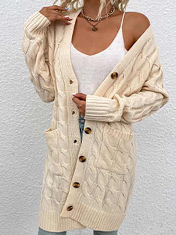 christmas outfit Sonicelife Urban Simple Loose Buttoned Solid Color Jacquard Cardigan Coat