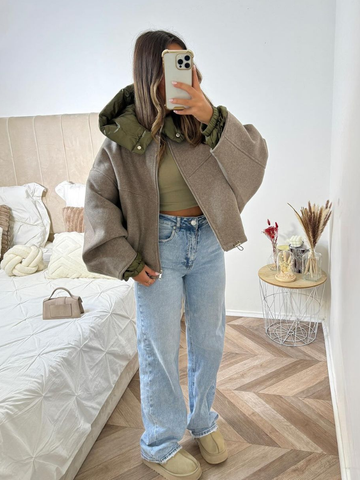 Sonicelife Oversize Hat Woolen Contrast Color Coat Women Zipper Casual Thicken Warm Long Sleeve Jacket 2025 Winter Pocket Street Outwear