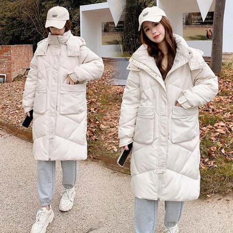 Sonicelife 2025 New Winter Jacket Parkas Women White Duck Down Hoodies Puffer Jackets Long Coats Warm Female Casual Windproof Outerwear