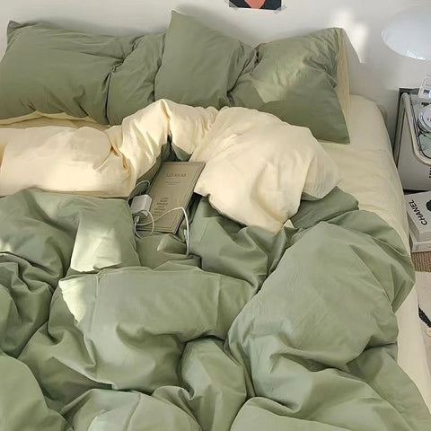 Sonicelife Nordic Yellow Solid Color Bedding Set Flat Bed Sheet Duvet Cover Single Double Full Queen King Bedclothes Ins Pure Bedroom Linen