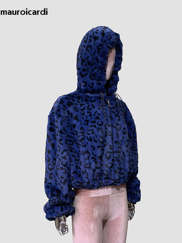 christmas outfit Sonicelife Spring Winter Short Colorful Leopard Print Soft Warm Faux Fur Coat Women with Hood Long Sleeve Fluffy Jacket 2025