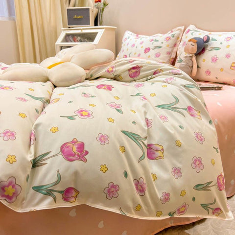 Sonicelife Floral Bedding Set Ins New Arrival Full Queen Size Duvet Cover Flat Sheet Pillowcase No Filler Girl Boys Hotel Home Bed Linens