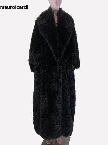 christmas outfit Sonicelife Winter Oversized Thick Warm Soft Black Shaggy Maxi Faux Fur Coat Women Loose Casual Floor Length Furry Overcoat 2025