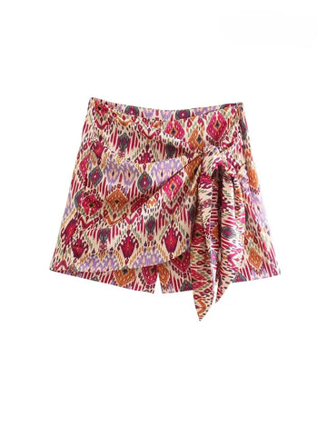 Sonicelife Women Fashion With Knotted Totem Print Shorts Skirts Vintage High Waist Side Zipper Female Skirts Mujer