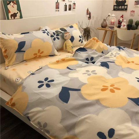 Sonicelife Ins Pink Cute Duck Cartoon Fruit Printed Bedding Set Soft Queen King Size Flat Bed Sheet Quilt Cover Pillowcase Kawaii