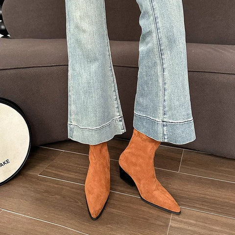 Sonicelife Back Zipper Design Shoes for Women 2025  Autumn Winter New Style Fashionable Pointed Toe Women's Modern Boots Plus Size 35-42