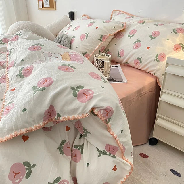 Sonicelife Floral Dream Bedding Set Soft Cotton Duvet Cover Queen King Size Pillowcase Bed Linens