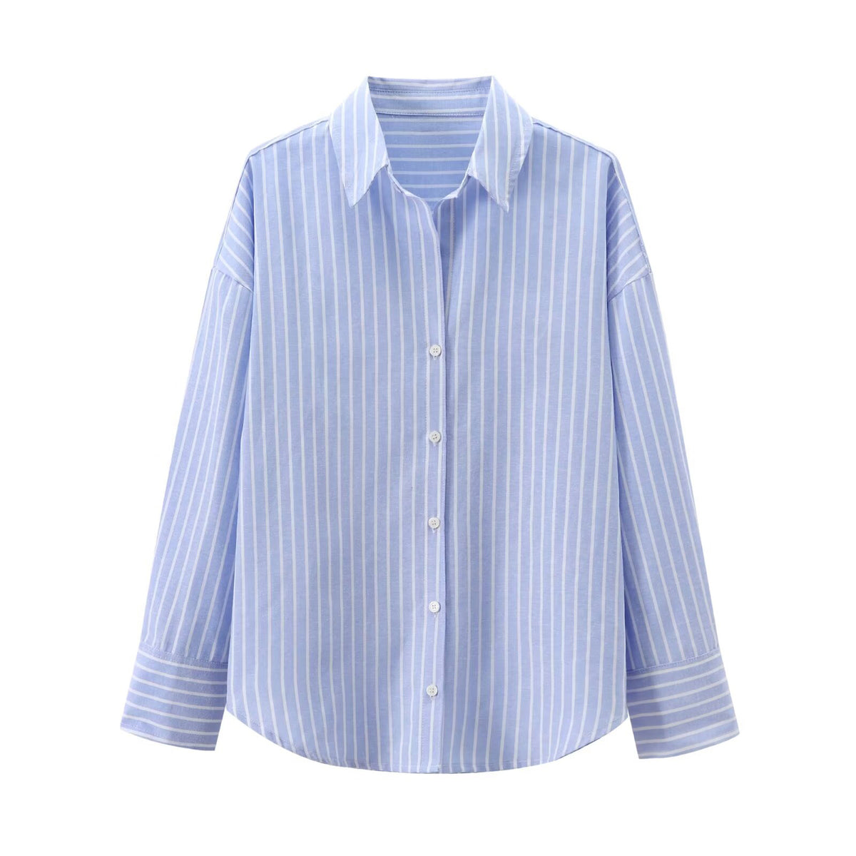 Sonicelife Women's Striped Shirt Oxford Fabric Simple Casual Versatile Single Breasted Long Sleeved Top New