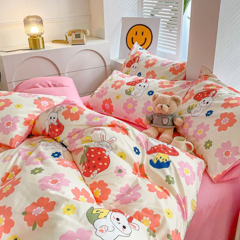 Sonicelife Ins Style Bedding Set Floral Hot Sale Single Full Queen Size Duvet Cover Kit No Filling Flat Sheet Pillowcases Cute Bed Linen