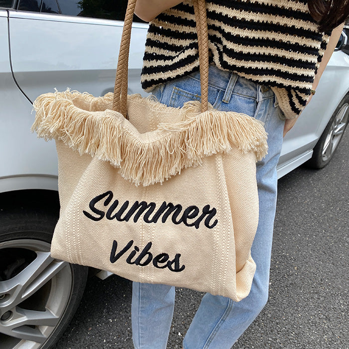 thanksgiving outfit Sonicelife Summer Vibes Letter Print Tote Bag