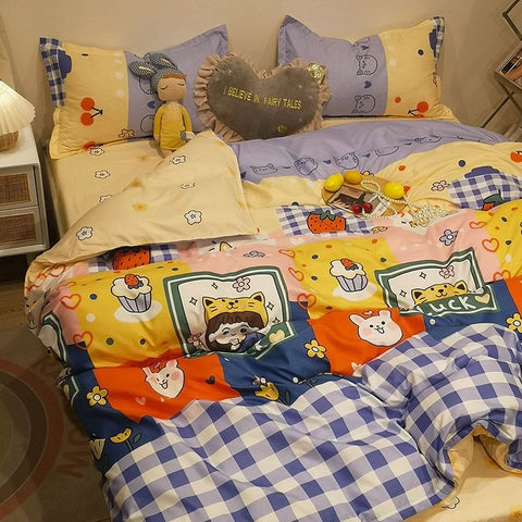 Sonicelife INS Blue And White Cow Stripe Cartoon Bedding Set Cute Animal Quilt Cover Soft High Quality Polyester Sheet Bedroom Decor
