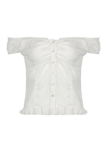 Sonicelife Ruffled-Trim Lace Panel Plain Button-Up Camisole Top