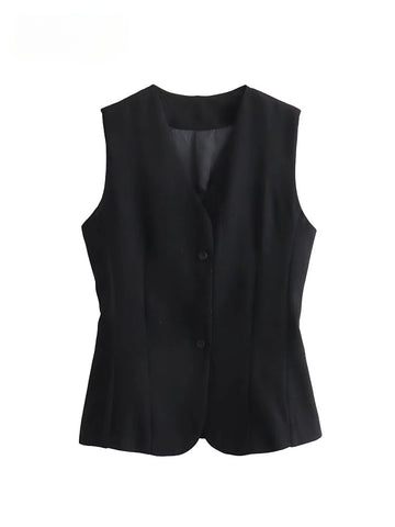 Sonicelife Women Vest Blazer 2024 Women Chic Solid Streetwear Casual Vest Fashion All Match Y2K Vintage Sleeveless Vest Blazer