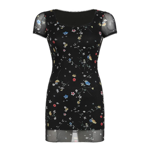 Sonicelife Sexy Dresses Women Clothes Viintage 2000s Lace Aesthetic Flower Slim High waist Summer Mini Dress Harajuku Sweet Girl Y2k Dress