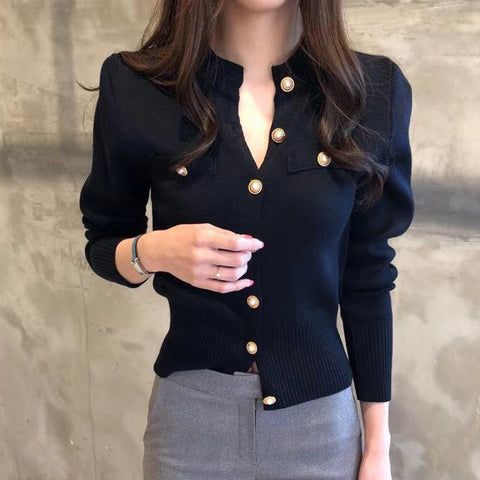 Sonicelife Fashion Women Cardigan Sweater Spring Knitted Long Sleeve Short Coat Casual Single Breasted Korean Slim Chic Ladies Top